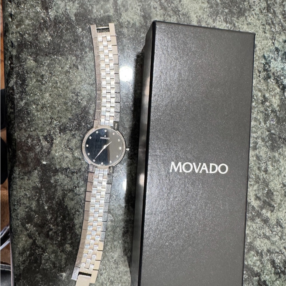 Movado Silver and Black Minimalist Watch